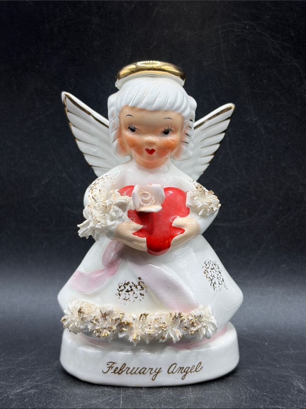 Napco Vintage Mid Century February Birthday Month Angel Girl Ceramic Figurine